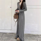 Damen Elegantes gestricktes Jumpsuit mit Knopfdetails und weitem Bein