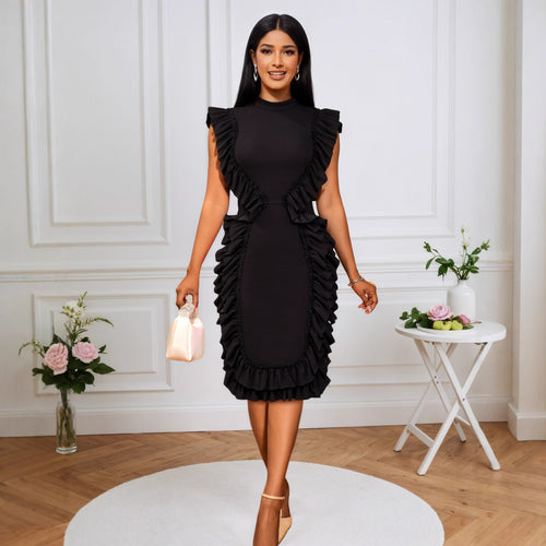 Damen figurbetontes Kleid mit Rüschendetails R&B