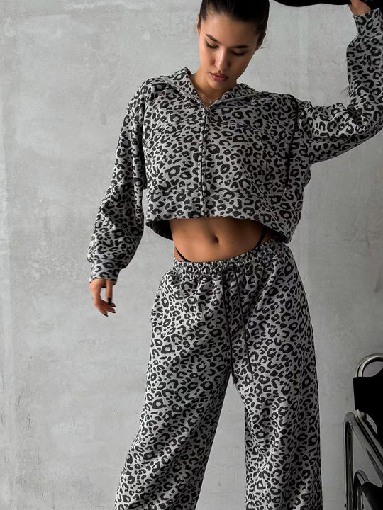 Damen bedruckter Kapuzenpullover und weite Jogginghose Set R&B
