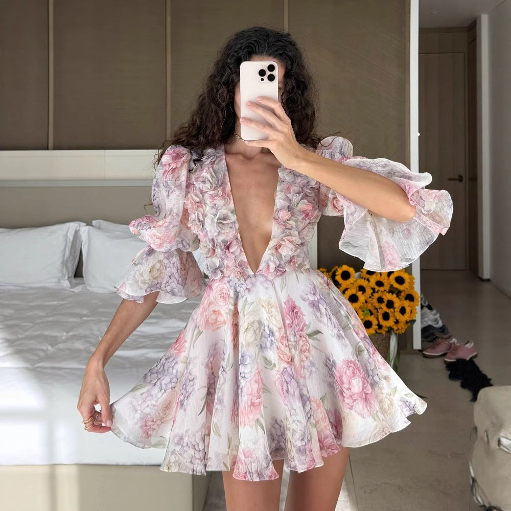 Damen verspieltes Sommerkleid mit floralem 3D-Applikationsdesign R&B