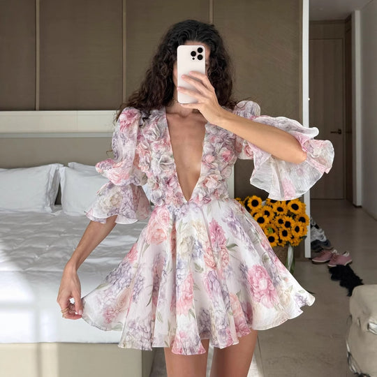 Damen verspieltes Sommerkleid mit floralem 3D-Applikationsdesign R&B