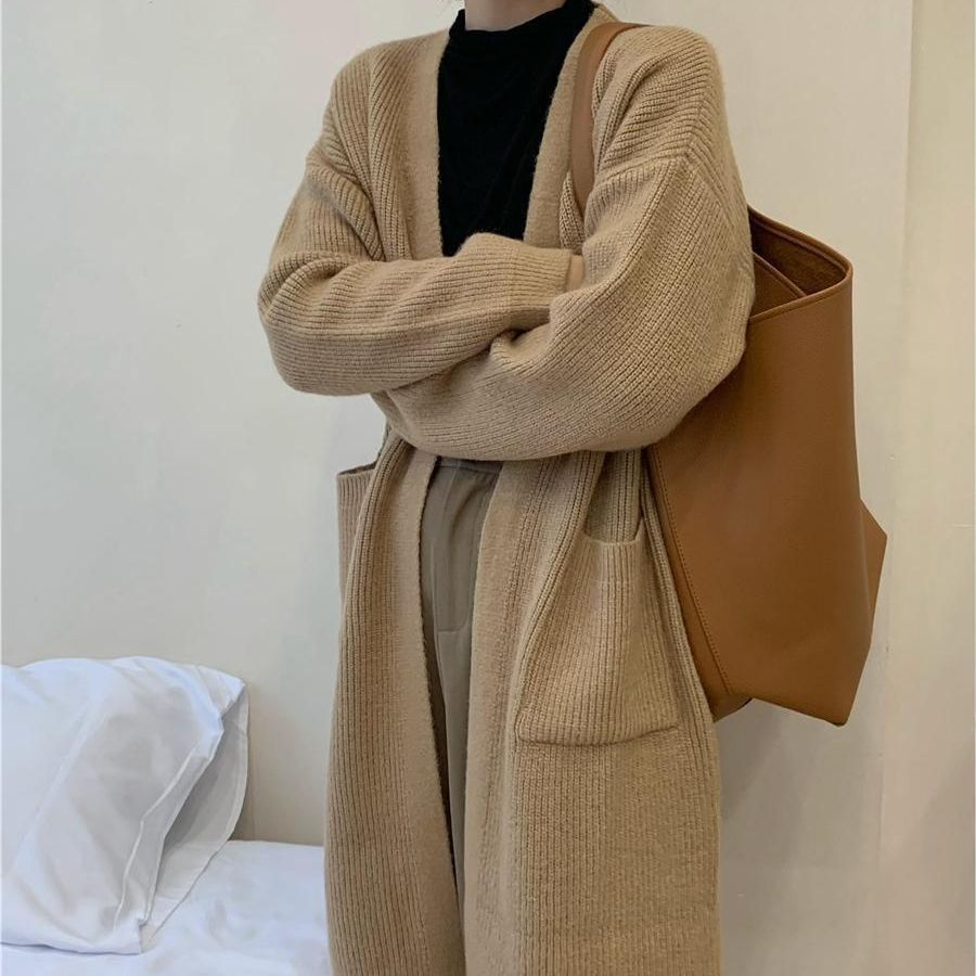 Damen Weicher Strickmantel mit großzügigen Taschen und weitem Schnitt R&B