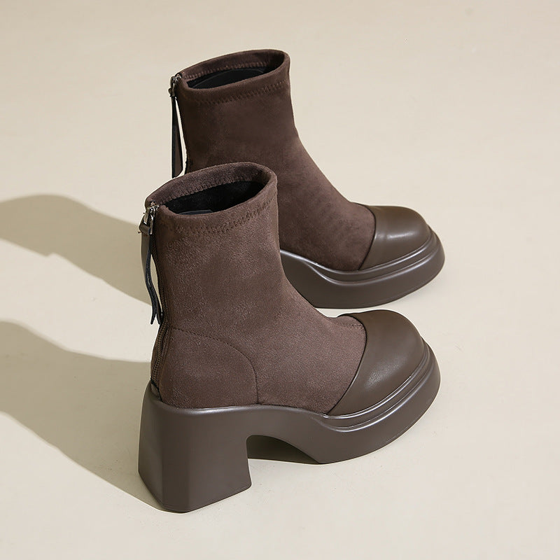 Damen trendige Ankle Boots mit robustem Blockabsatz und elastischer Schafthöhe R&B