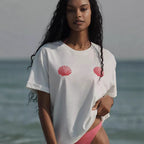 Damen lässiges T-Shirt mit maritimem Muschel-Print und lockerer Passform R&B
