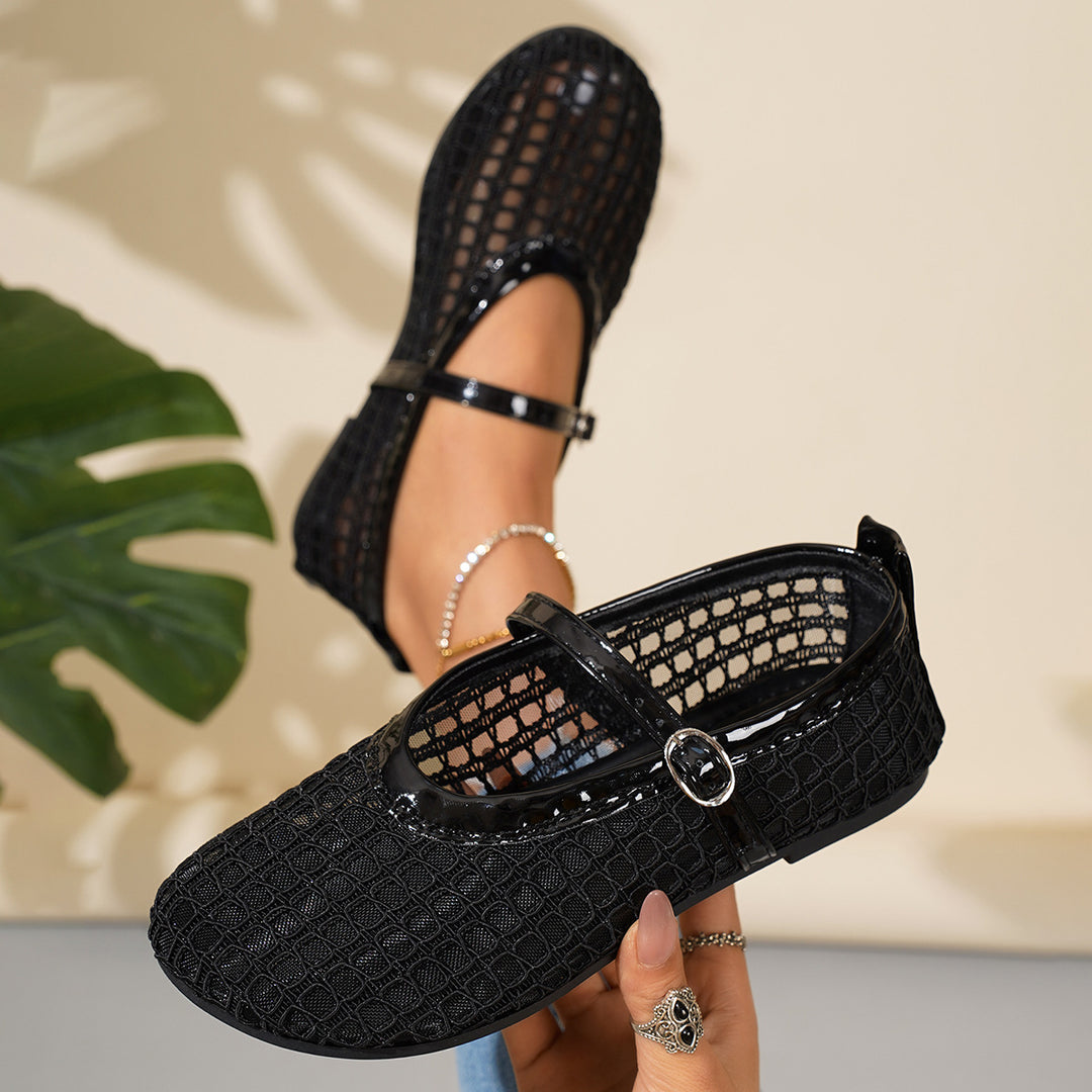 Damen Ballerinas mit eleganter Schnallenapplikation und atmungsaktiver Netzstruktur R&B