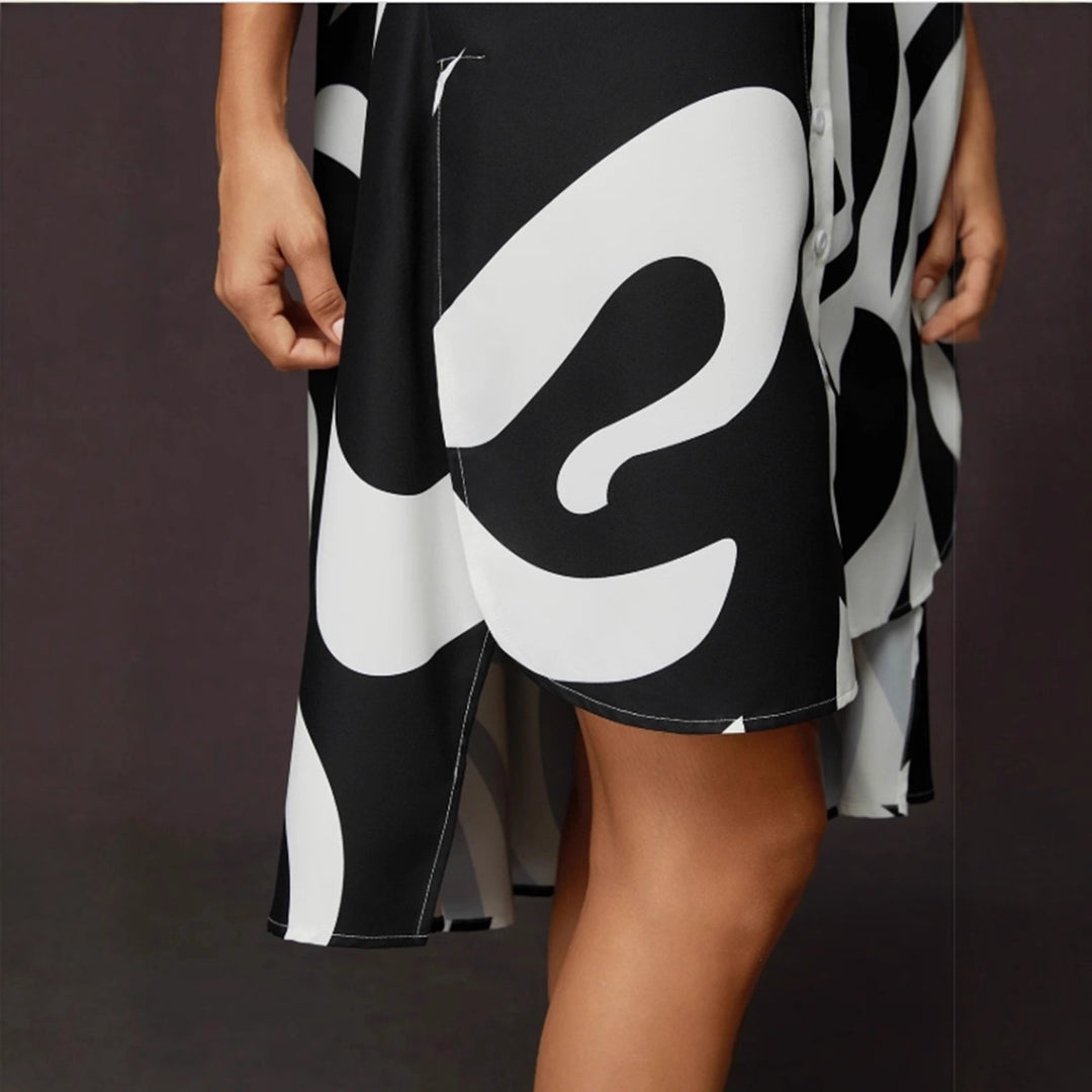 Damen Hemdblusenkleid mit modernem Grafikdruck und asymmetrischem Schnitt R&B