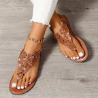 Damen Zehentrenner mit floralen Applikationen und verstellbarem Riemen R&B