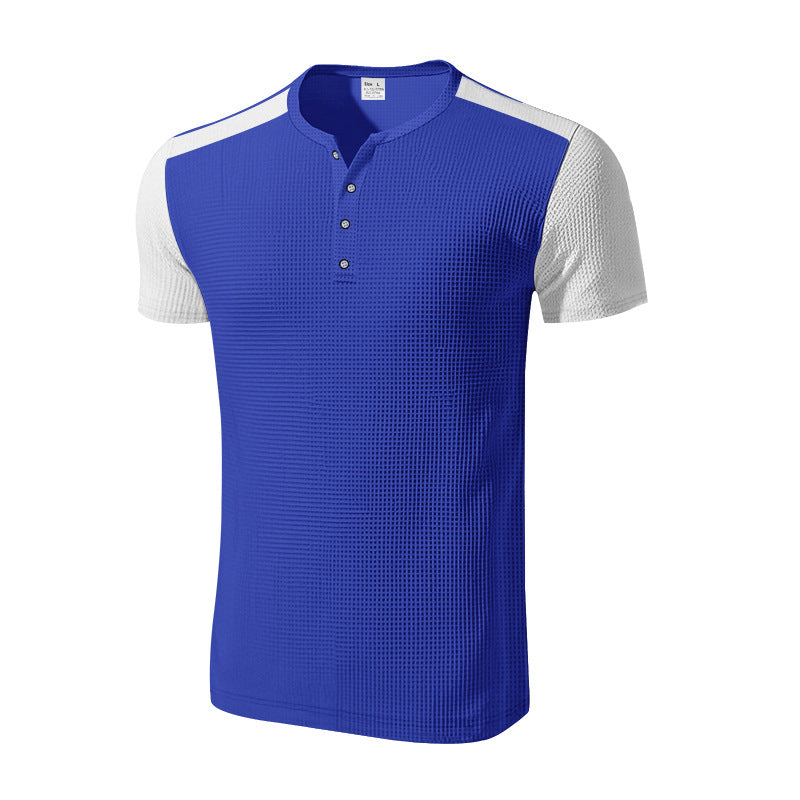 Herren Kurzarm-Henley-T-Shirt mit strukturierter Oberfläche und dezenter Knopfleiste R&B