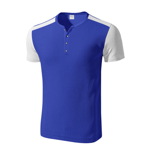 Herren Kurzarm-Henley-T-Shirt mit strukturierter Oberfläche und dezenter Knopfleiste R&B