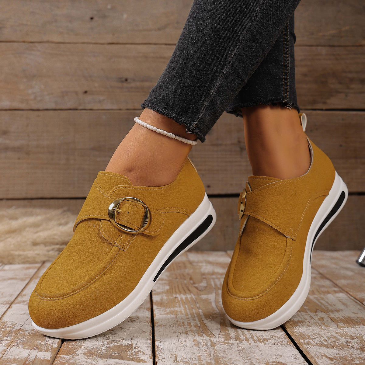 Damen Modische Slip-On Sneakers mit verstellbarem Schnallenverschluss