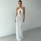 Damen Häkel-Maxikleid mit tiefer Ausschnitt R&B