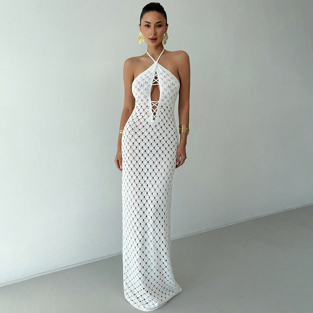 Damen Häkel-Maxikleid mit tiefer Ausschnitt R&B