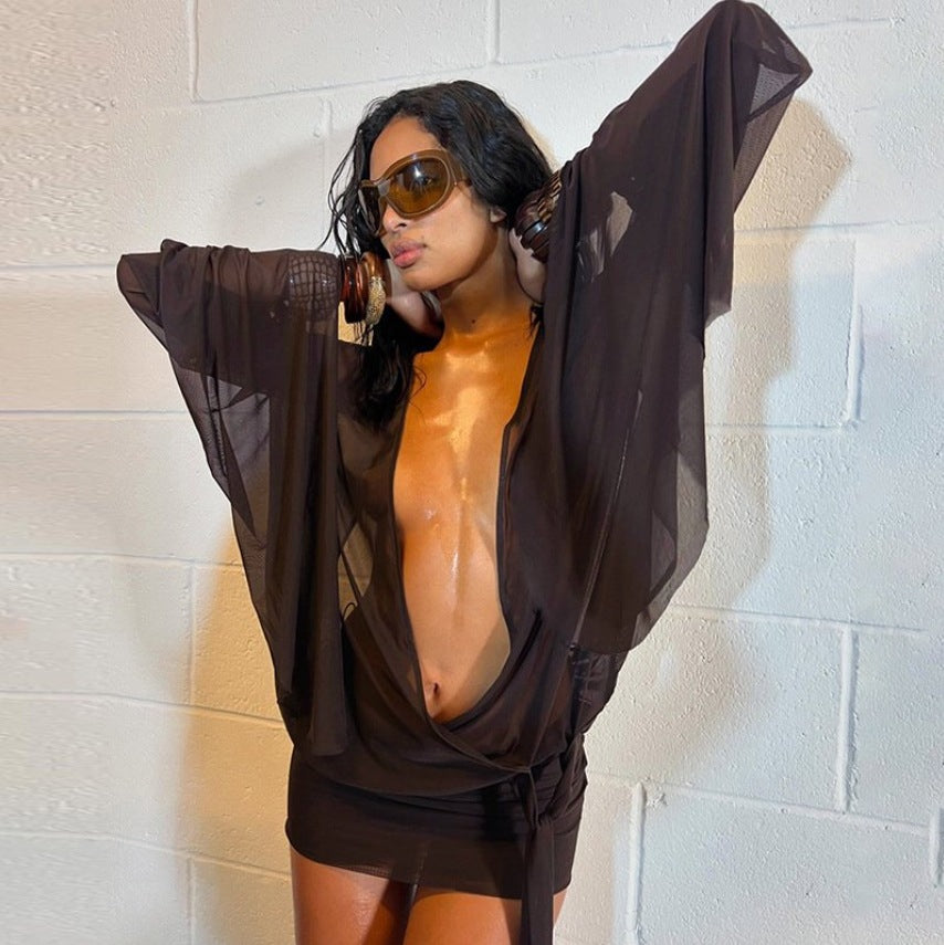Damen Transparenter Strandüberwurf R&B