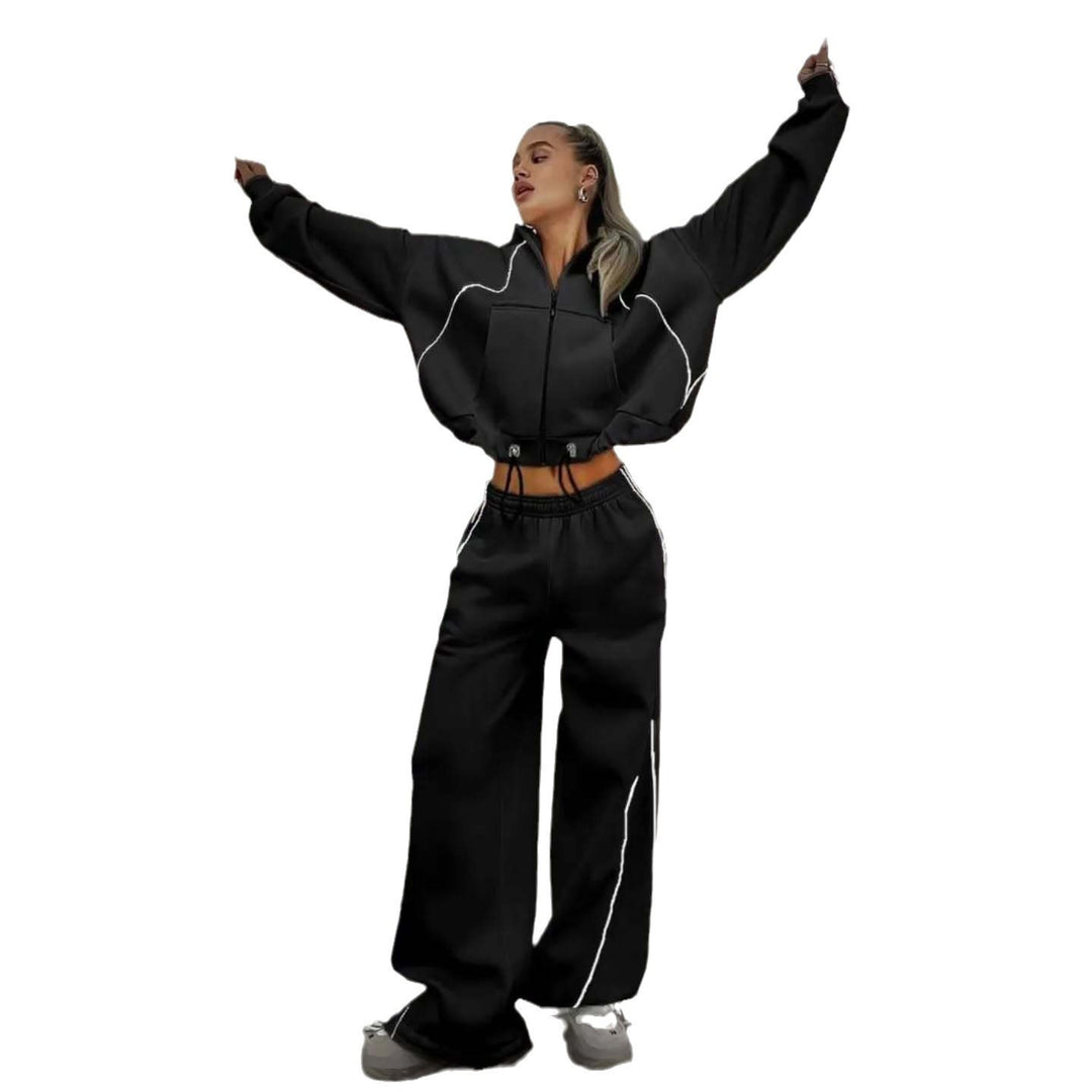Damen oversized Freizeitjacke und weite Hose Set R&B