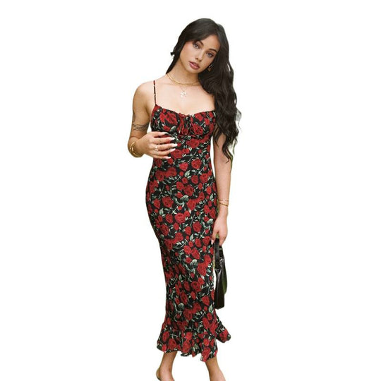 Damen Maxikleid mit Blumenmuster und voluminösem Saum R&B