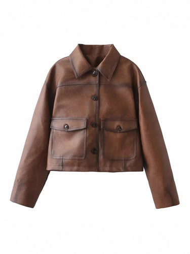 Damen cropped jacke mit praktischen Brusttaschen und Knopfdetails R&B