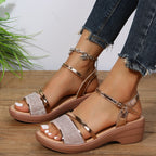 Damen Komfortable Plateau-Sandalen mit dekorativen Riemen