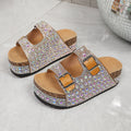 Damen Pailletten-Badesandalen mit breiten Riemen