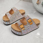 Damen Pailletten-Badesandalen mit breiten Riemen