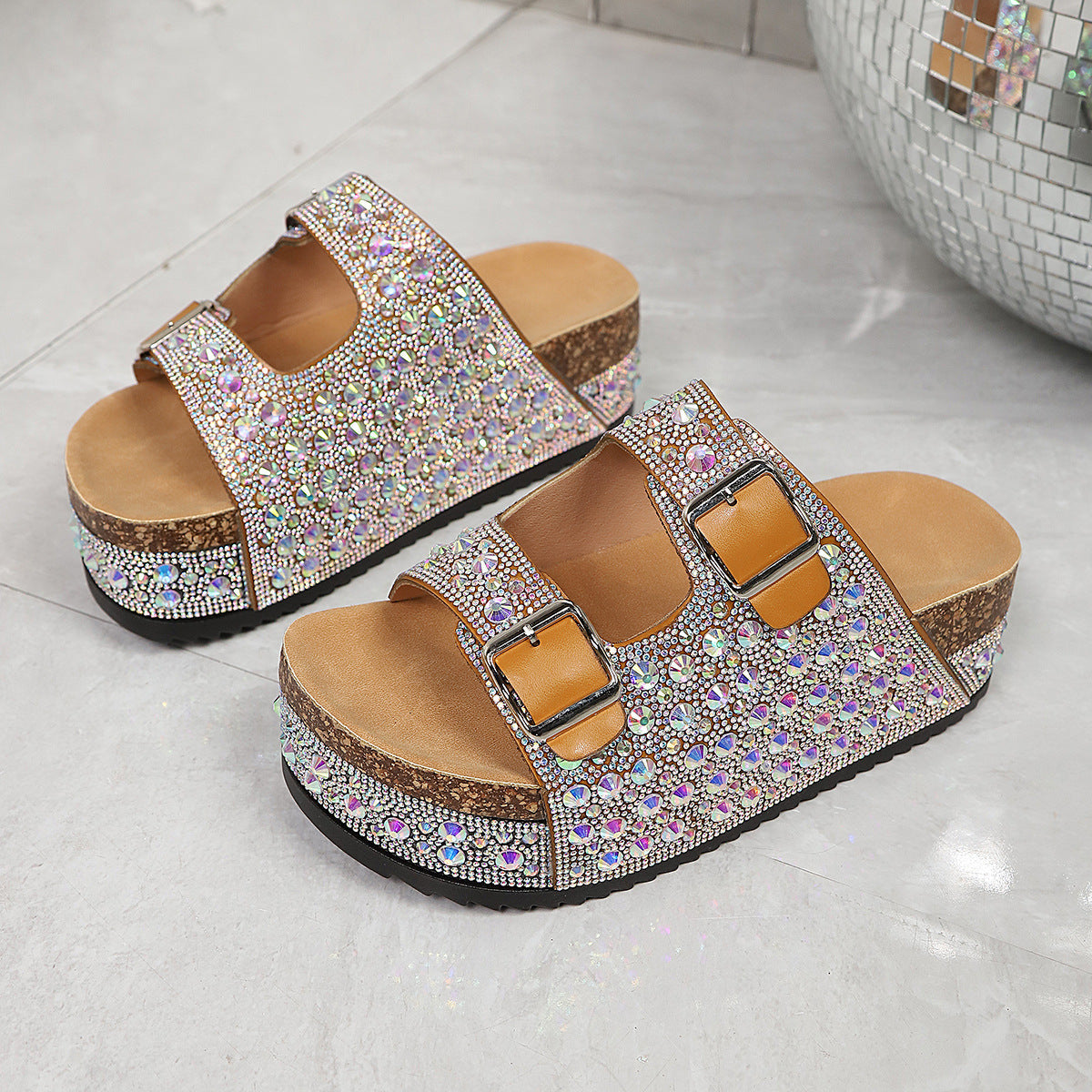 Damen Pailletten-Badesandalen mit breiten Riemen
