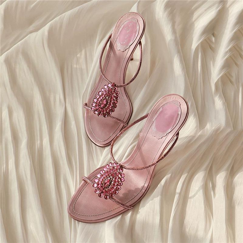 Damen elegante Slip-On Sandalen mit funkelnder Strassverzierung R&B
