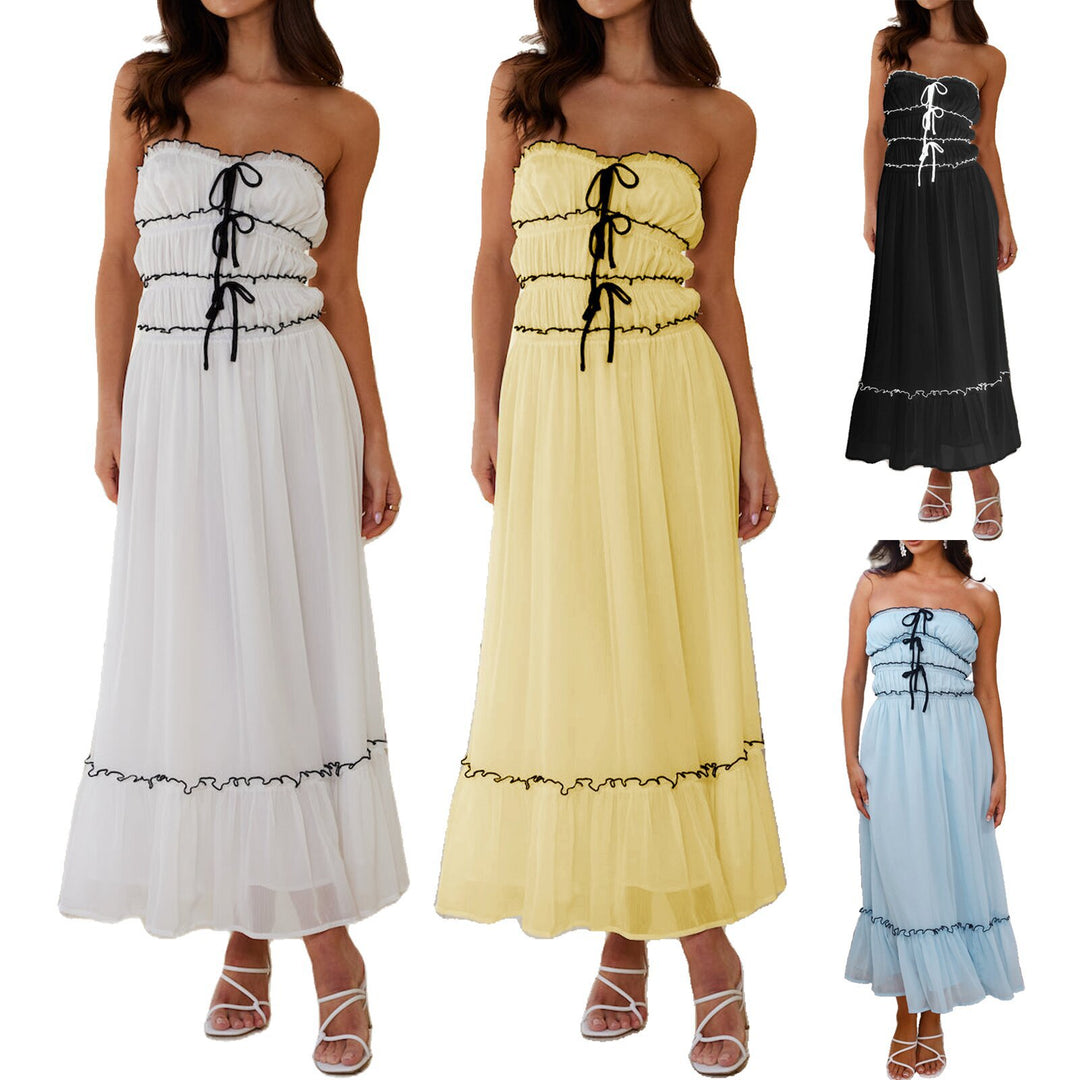 Damen Maxikleid mit dekorativen Rüschendetails und verstellbarem Bindegürtel R&B