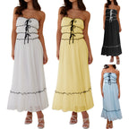 Damen Maxikleid mit dekorativen Rüschendetails und verstellbarem Bindegürtel R&B