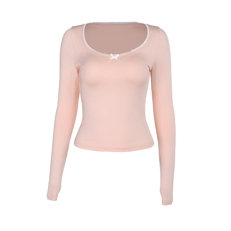 Damen Langarmshirt mit elegantem Rundhalsausschnitt und feinen Spitzenakzenten R&B