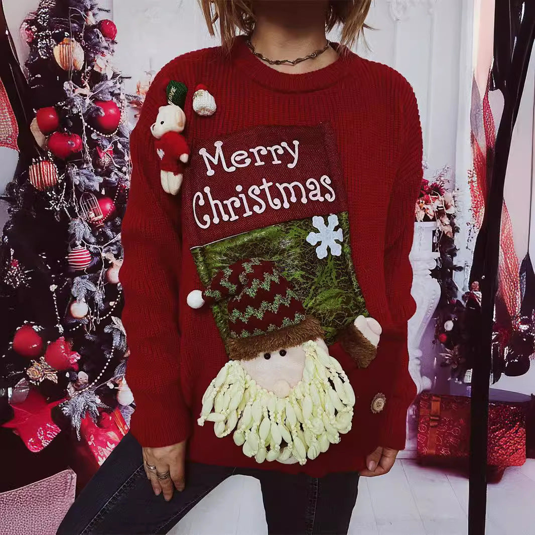 Damen Weihnachts-Pullover mit festlichem Design und 3D-Applikationen R&B