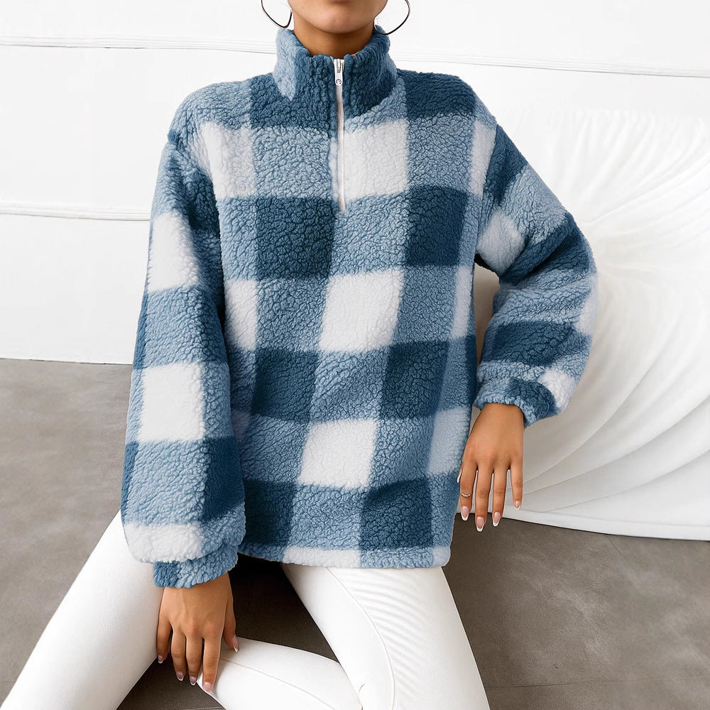 Damen Fleece-Pullover mit hohem Kragen und durchgehendem Reißverschluss
