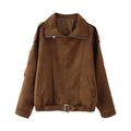 Damen oversized Kunstlederjacke mit elegantem Kragen und verstellbarem Taillenzug R&B