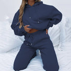 Damen nan Cropped Kapuzenjacke und High-Waist Jogginghose Set aus French Terry mit elastischem Bund R&B