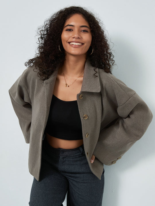 Damen lässige Oversize-Jacke mit doppelter Knopfleiste R&B