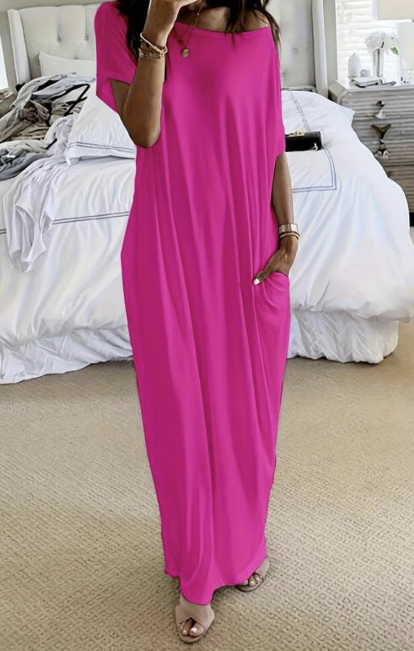Damen lässiges Maxi-Überkleid mit weitem Schnitt und praktischen Taschen R&B