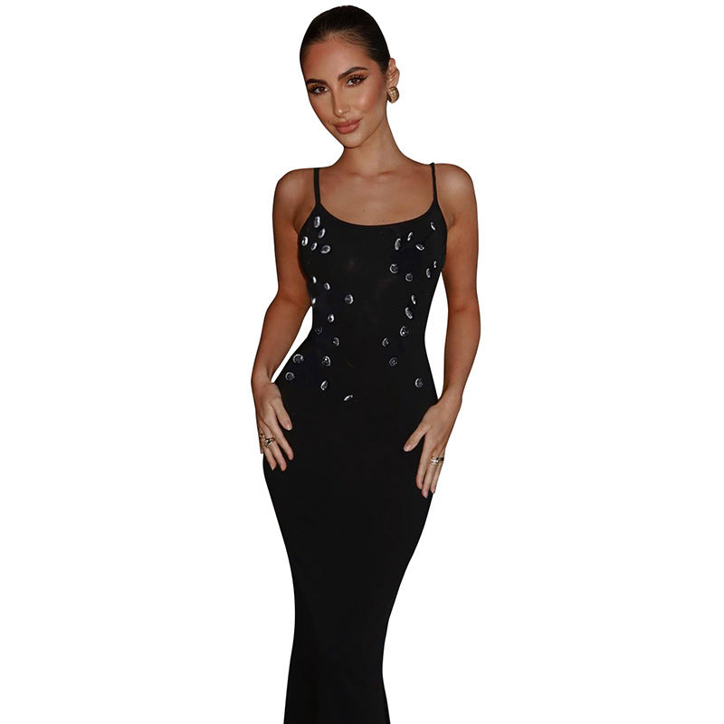 Damen figurbetontes Maxikleid mit schickem Spaghettiträger-Design und elegantem Glitzerakzent R&B