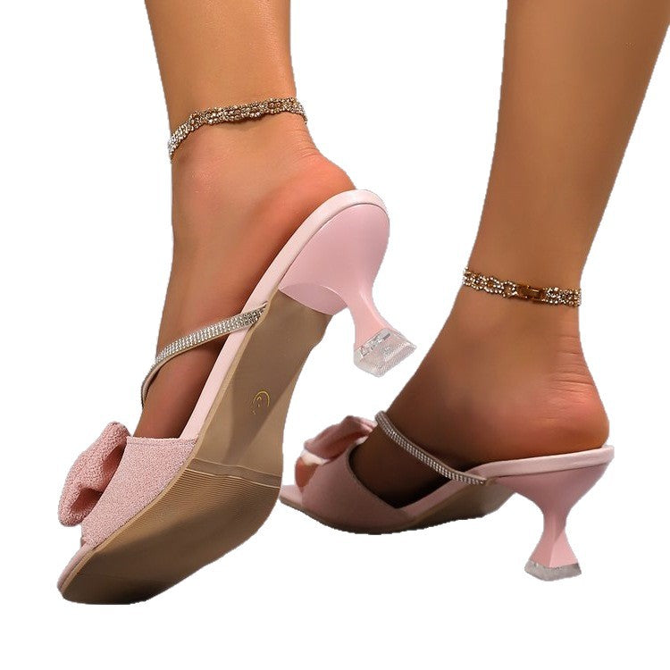 Damen elegante Slingback-Sandalen mit funkelndem Schleifen-Design R&B