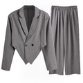 Damen nan Business-Set mit asymmetrischem Drapé-Blazer und Bundfaltenhose mit Gummibund R&B