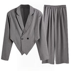 Damen nan Business-Set mit asymmetrischem Drapé-Blazer und Bundfaltenhose mit Gummibund R&B