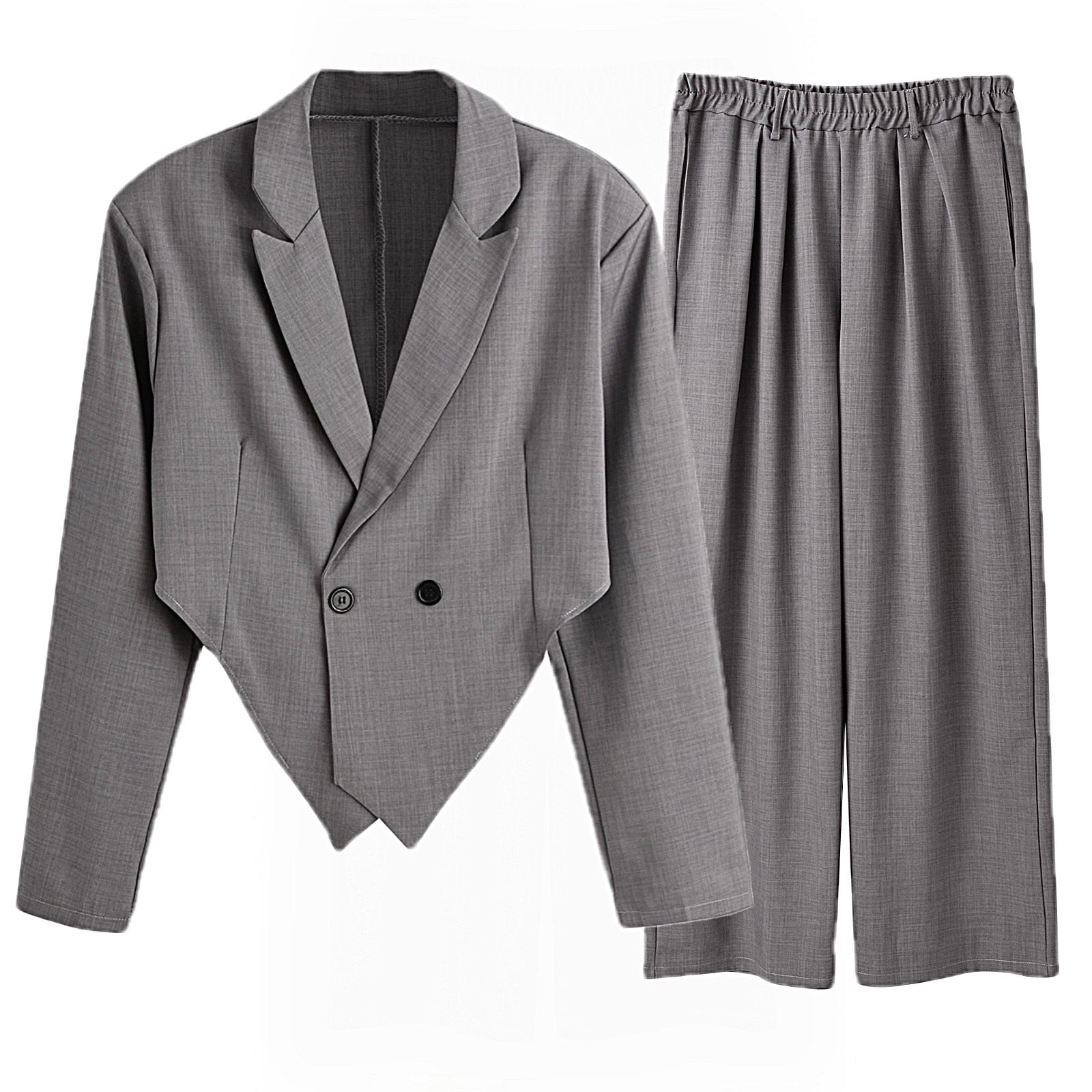 Damen nan Business-Set mit asymmetrischem Drapé-Blazer und Bundfaltenhose mit Gummibund R&B