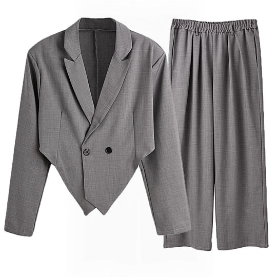 Damen nan Business-Set mit asymmetrischem Drapé-Blazer und Bundfaltenhose mit Gummibund R&B