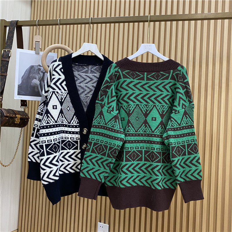 Damen Übergroße Strickjacke mit geometrischem Muster R&B