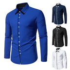 Herren elegantes Langarmhemd mit kontrastierendem Kragen und feinen Knopfdetails R&B