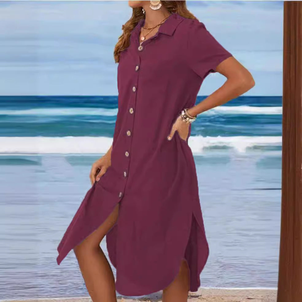 Damen Hemdblusenkleid mit Knopfdetail und schwingendem Saum R&B