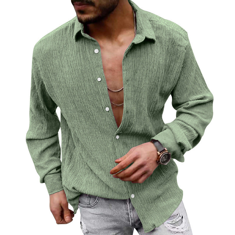 Herren lässiges Langarmhemd mit strukturiertem Gewebe und modernem Look R&B
