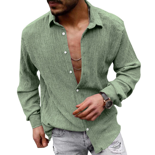 Herren lässiges Langarmhemd mit strukturiertem Gewebe und modernem Look R&B