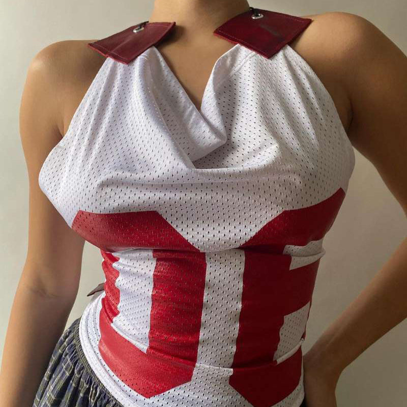 Damen Sportliches Netzoberteil mit asymmetrischem Design und dekorativen Schnürungen R&B