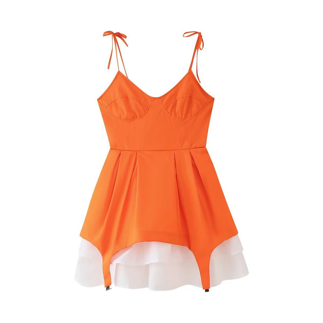 Damen Sommerkleid mit voluminösem Rüschensaum und verstellbaren Spaghetti-Trägern R&B