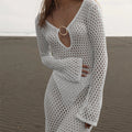 Damen Netzkleid mit tiefem V-Ausschnitt und modischem Ringdetails R&B