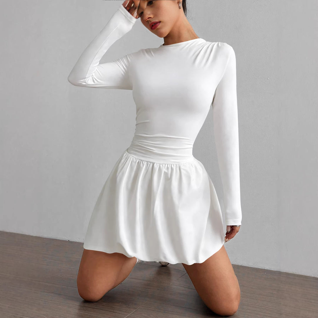 Damen Figurumspielendes Kleid mit langen Ärmeln und gerafftem Saum R&B