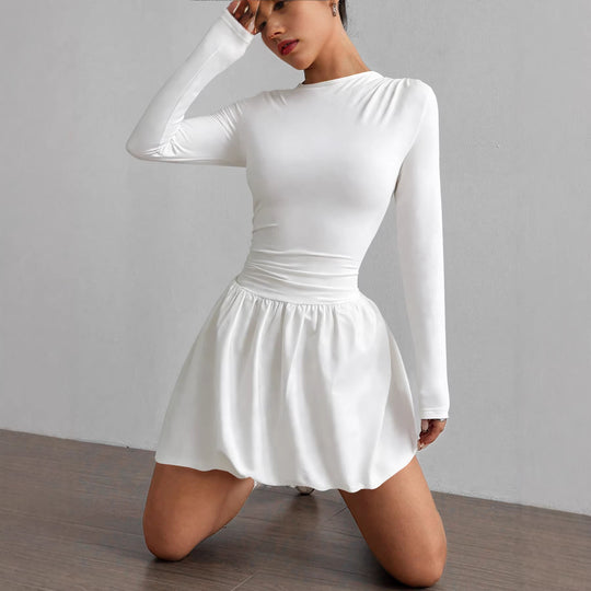 Damen Figurumspielendes Kleid mit langen Ärmeln und gerafftem Saum R&B